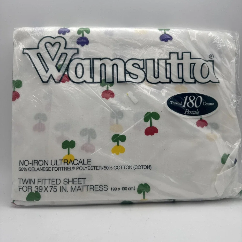 Vintage 70s Sheet Wamsutta Buttercups TWIN FITTED White Floral Tulips USA